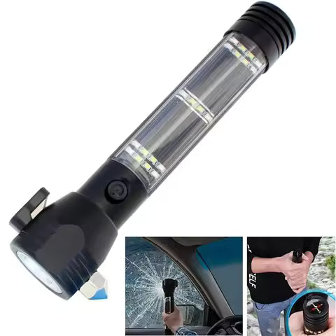 Outdoor Survival USB Recharged Solar Powered Multi-Purpose 10-In-1 Tactical Flashlight Emergency Glass Breaker Camping Car Torch