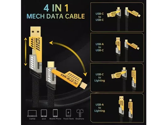 USB C cable 4in1 Lightning Cable 65w 4 in 1 charging cable USB C charger cord with data transfer multi charging cable combo type c USB a lightning port for iphone ipod & most devices