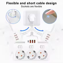 EU AC Plug Power Strip Wall Mounted Independent Switch Multitap Socket Network Filter With USB Charging Network Filter Adapter