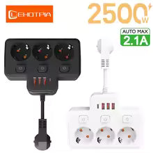 EU AC Plug Power Strip Wall Mounted Independent Switch Multitap Socket Network Filter With USB Charging Network Filter Adapter